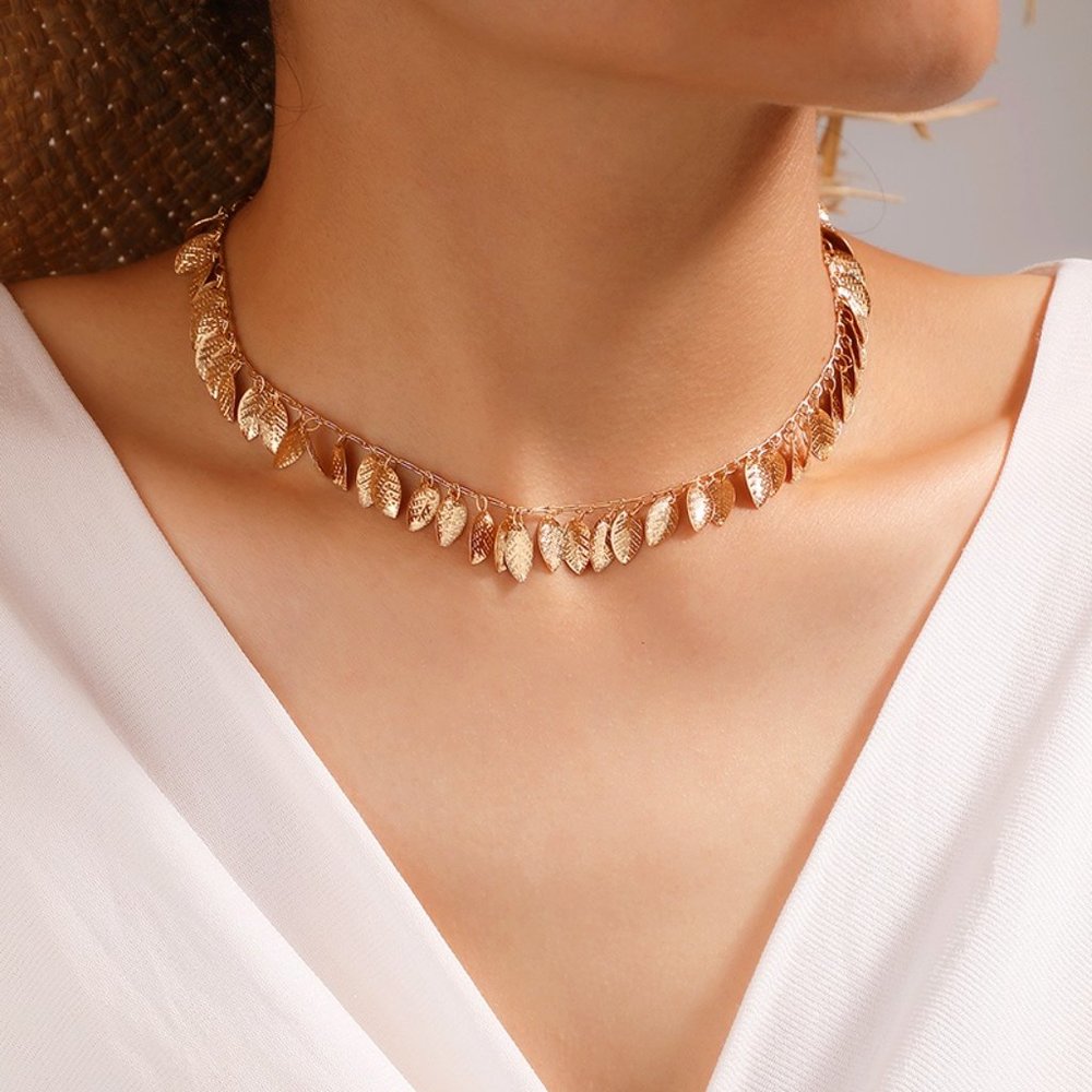 ✨Boho Gold Tassle Leaf Choker Necklace NEW